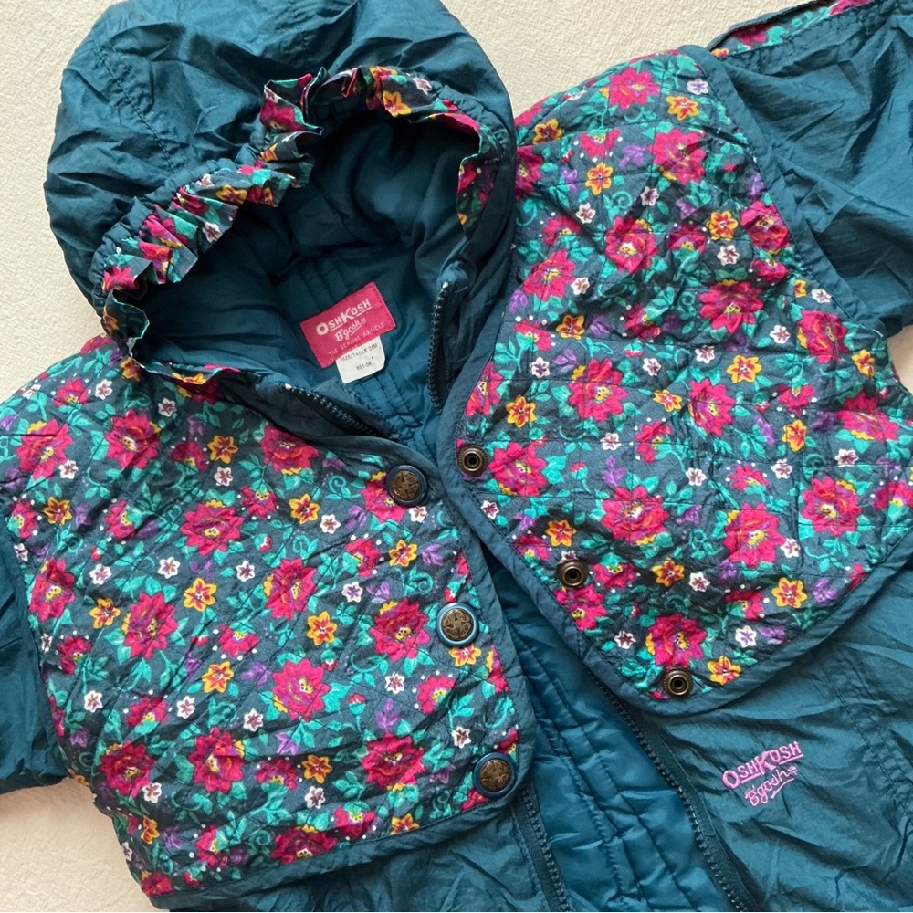 Oshkosh vintage 24m Teal Floral Baby Snowsuit